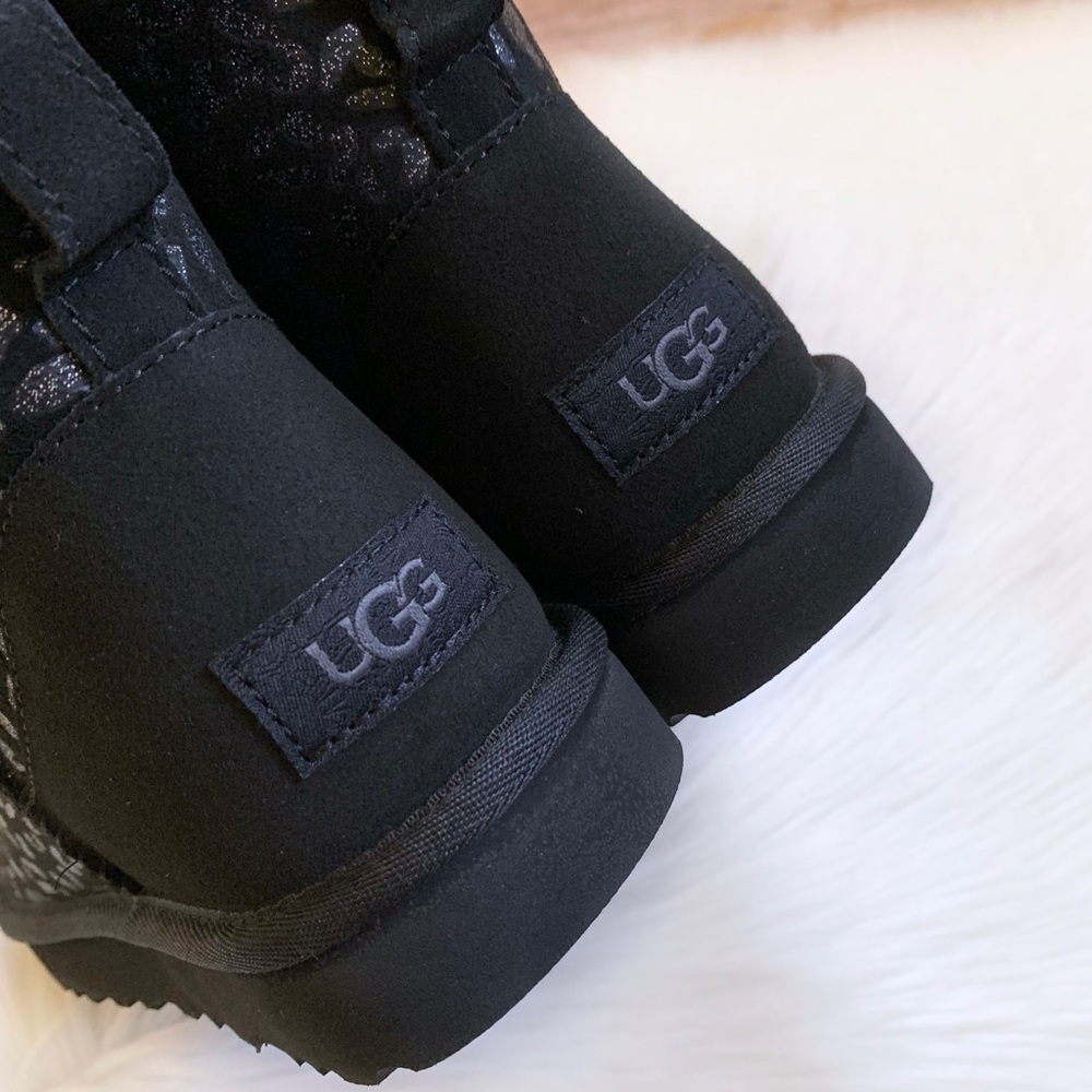 UGG Classic Mini Snow Leopard Boots In Black - Picture 6 of 8